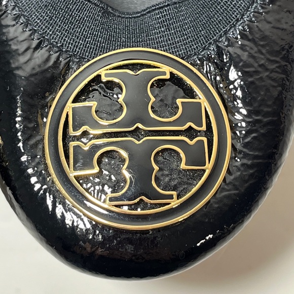 Tory Burch Black Patent Leather Caroline Logo Ballet Flats - Picture 4 of 16